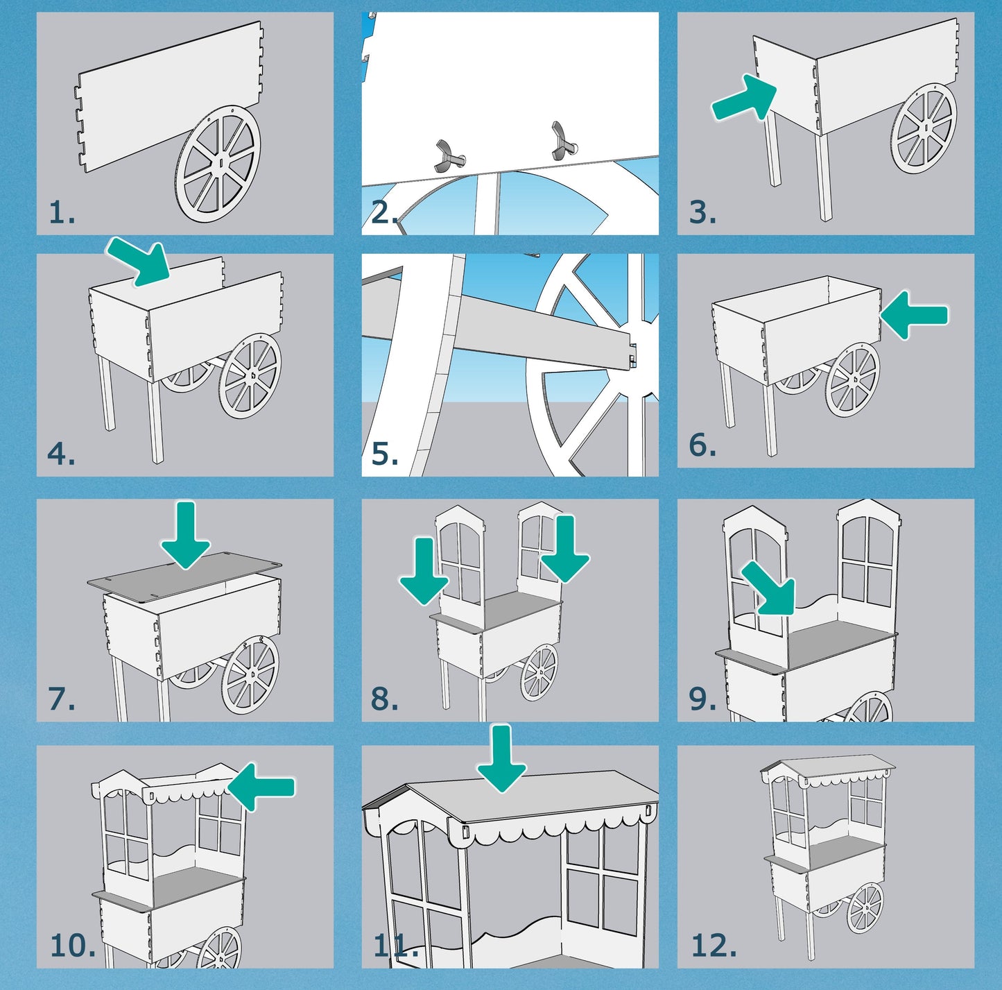Window Style Candy Cart in Colour Blue