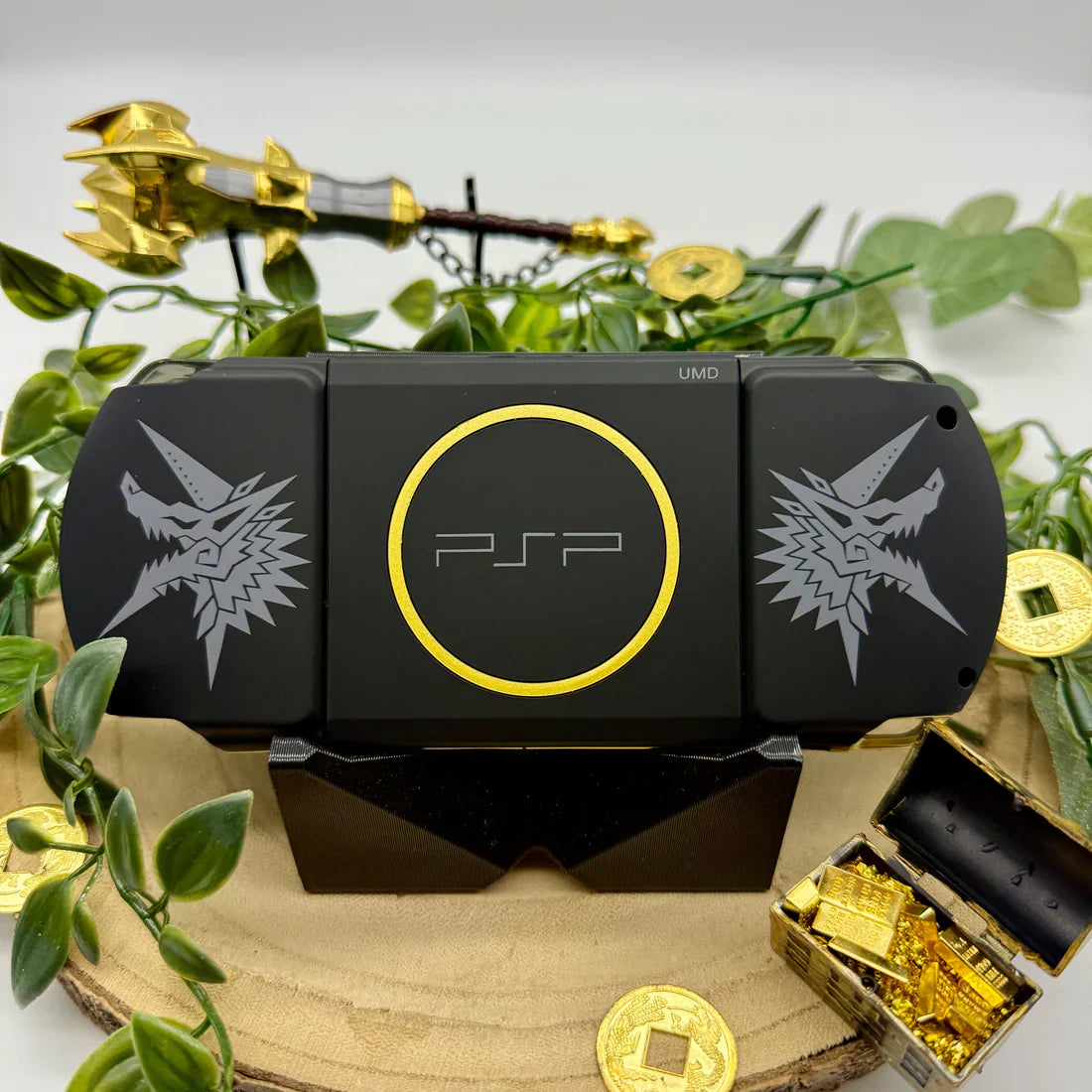 Black Gold Custom PSP Console Bundle: Includes Battery, Storage