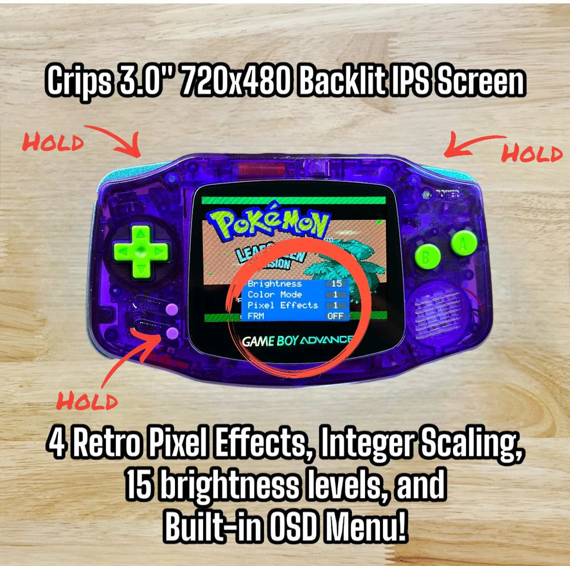 Custom Gameboy Advance - Retro Glow / Backlit Screen (IPS) / On Screen Display / USB-C Rechargeable Battery / GBA