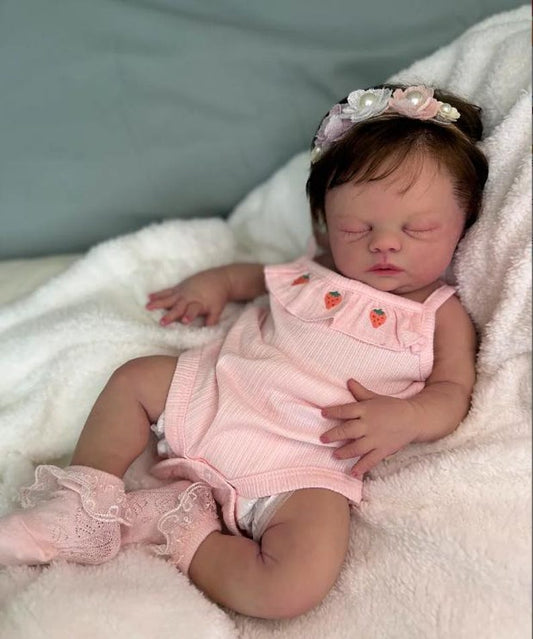 Full Silicone Soft Reborn Doll Little Baby Girl, 20 Inch Cute Ruffles and Curls, Spots, Veins, Blush, Fingernails/Toenails, Holiday Gift