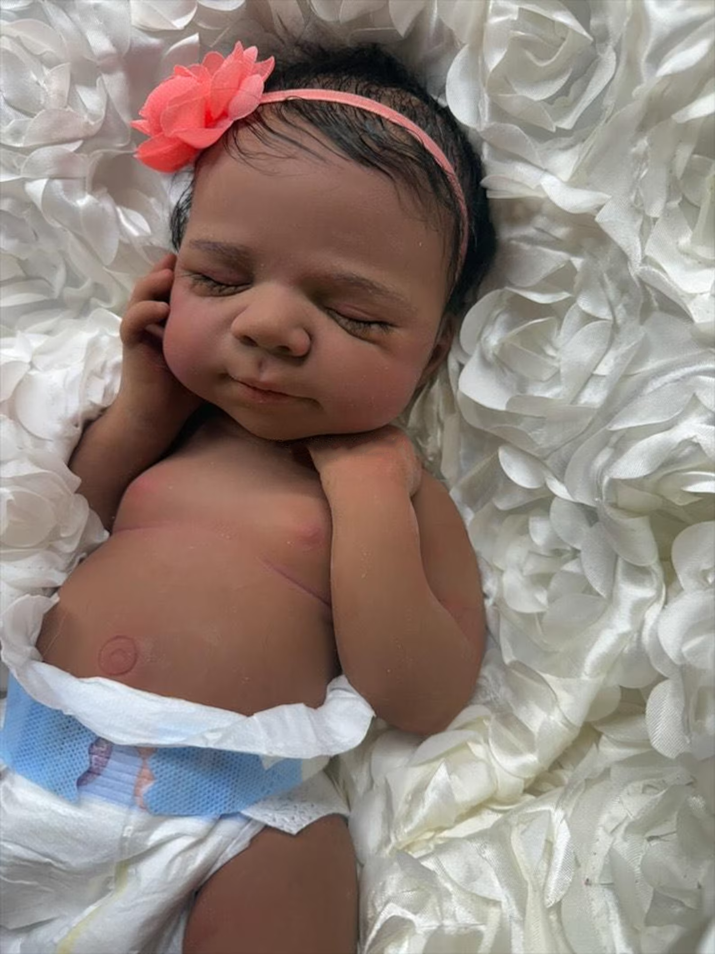 Full Body Marshmallow Platinum Silicone, Black, Biracial Baby Girl, Bathable with Opened Mouth