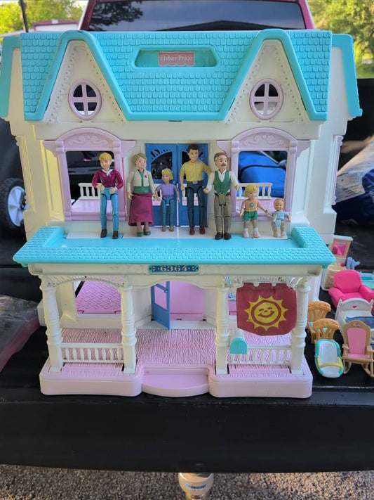 Vintage 1993 Fisher Price Loving Family Dream Folding Doll House + Accessories