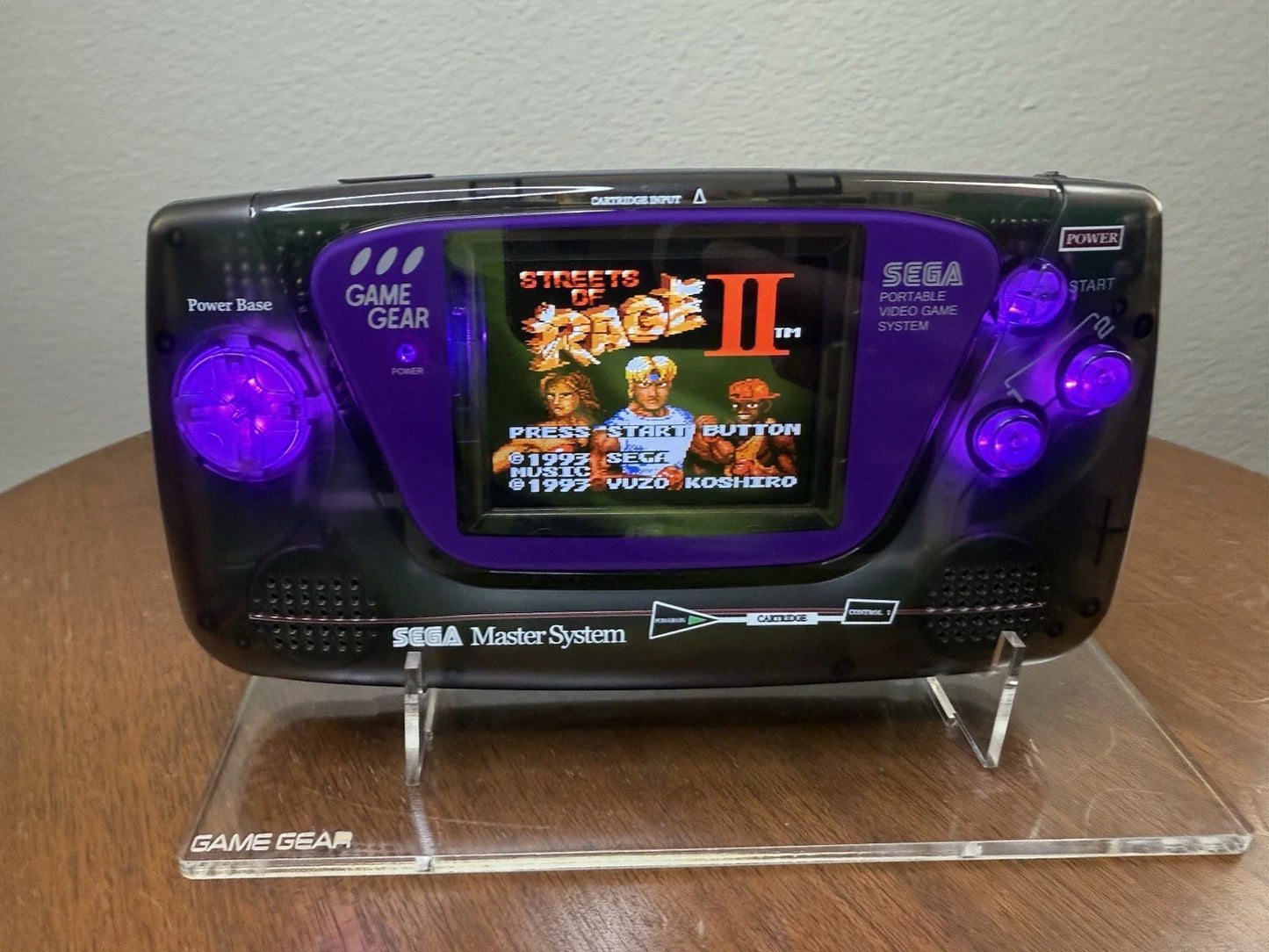 Custom Sega Game Gear – Master System Shell, R6 IPS Screen, USB-C Rechargeable, Purple Buttons, Sonic Included